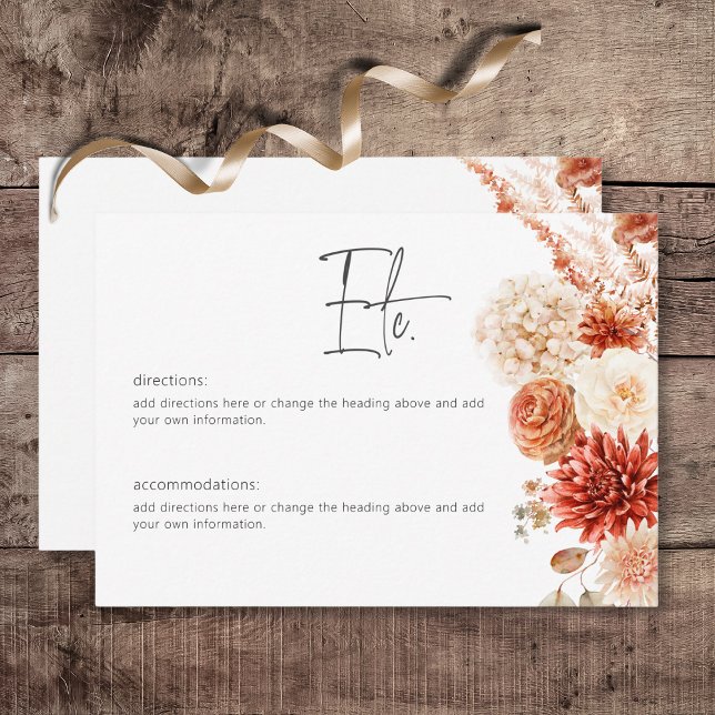 Carte D'accompagnement Rouille de chute épicée & Boho floue Détails flora (Spicy Fall Rust & Blush Boho Floral Wedding Details Card)