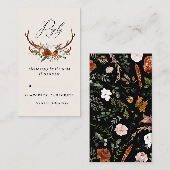 Carte D'accompagnement Rouille noire chic noir élégant budget mariage (Devant / Derrière)