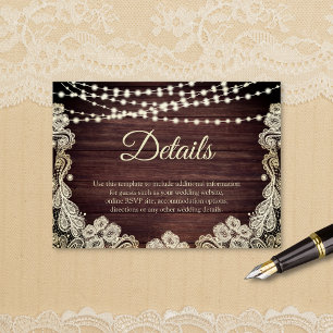 Carte D'accompagnement Roulette en Bois Rustique Lace Lace Lumières Détai