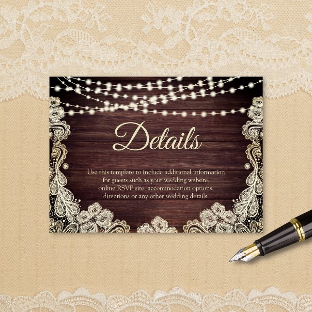 Carte D'accompagnement Roulette en Bois Rustique Lace Lace Lumières Détai (Créateur téléchargé)