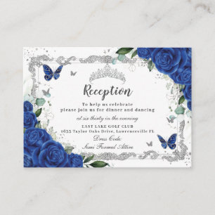 Carte D'accompagnement Royal Blue Floral Butterfly Quinceañera Réception