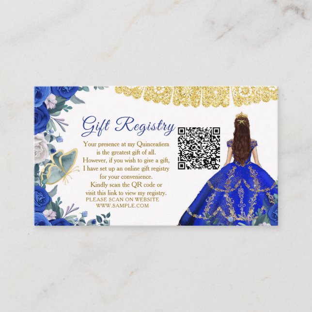 Carte D'accompagnement Royal Blue Flowers Quinceañera QR Registre des cad (Devant)