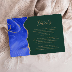 Carte D'accompagnement Royal Blue Gold Agate Green Détails du Mariage