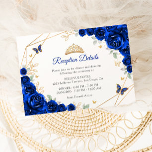 Carte D'accompagnement Royal Blue Gold Floral Quinceanera Détails