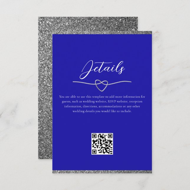 Carte D'accompagnement Royal Blue Mariage Détails QR Code (Devant / Derrière)