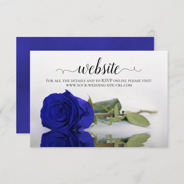 Carte D'accompagnement Royal Blue ou Cobalt Rose Elegant Wedding Website (Devant / Derrière)