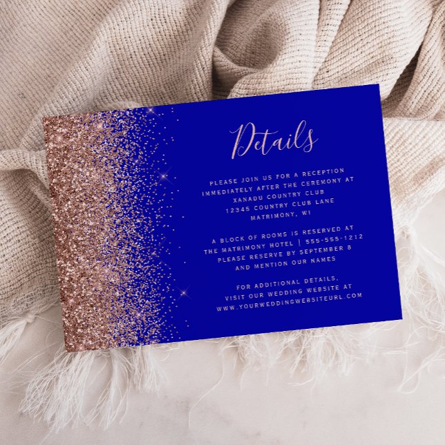 Carte D'accompagnement Royal Blue Rose Gold Parties scintillant Mariage D (Créateur téléchargé)