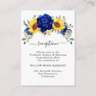 Carte D'accompagnement Royal Blue Rustic Sunflower Réception de mariage