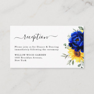 Carte D'accompagnement Royal Blue Rustic Sunflower Réception de mariage