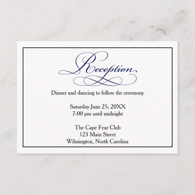 Carte D'accompagnement Royal Blue Script Wedding Réception Détails Card (Devant)