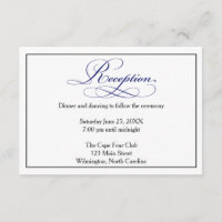 Royal Blue Script Wedding Réception Détails Card