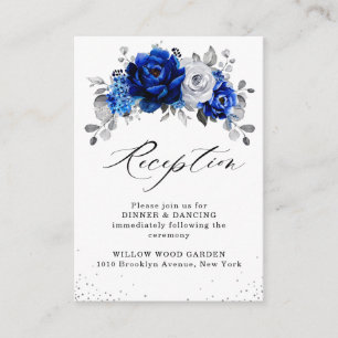 Carte D'accompagnement Royal Blue White Silver Floral Mariage Réception