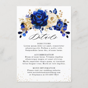 Carte D'accompagnement Royal Blue Yellow Gold Floral Détails du Mariage