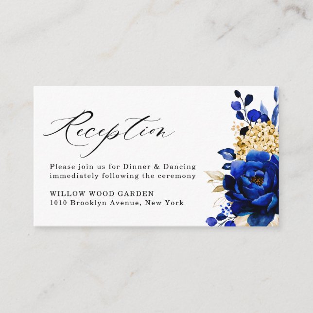 Carte D'accompagnement Royal Blue Yellow Gold Floral Mariage Réception (Devant)