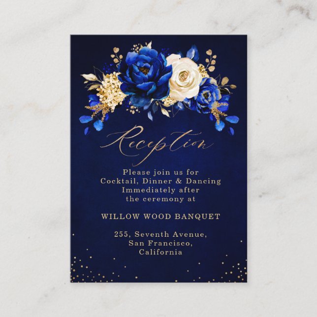 Carte D'accompagnement Royal Blue Yellow Gold Floral Wedding Réception En (Devant)
