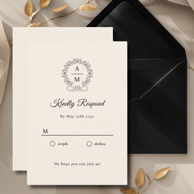 Carte D'accompagnement Royal, Élégant, Mariage RSVP (Monogram, Royal, Elegant, Beige, Wedding RSVP Cards with scripted font. Personalized in minutes.)