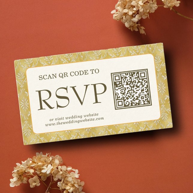 Carte D'accompagnement Royal Gold Damask Muslim QR Code RSVP Wedding Webs (Créateur téléchargé)