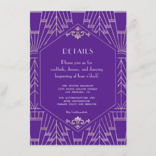 Carte D'accompagnement Royal Purple Silver Great Gatsby Détails du Mariag