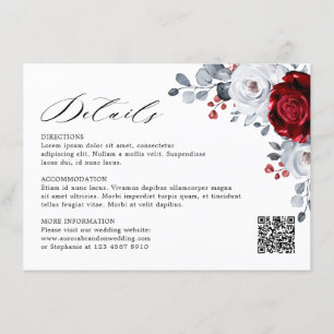 Carte D'accompagnement Royal Rouge Blanc argent métal Mariage floral