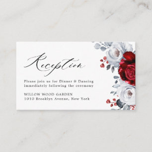 Carte D'accompagnement Royal Rouge Blanc argent métal Mariage floral