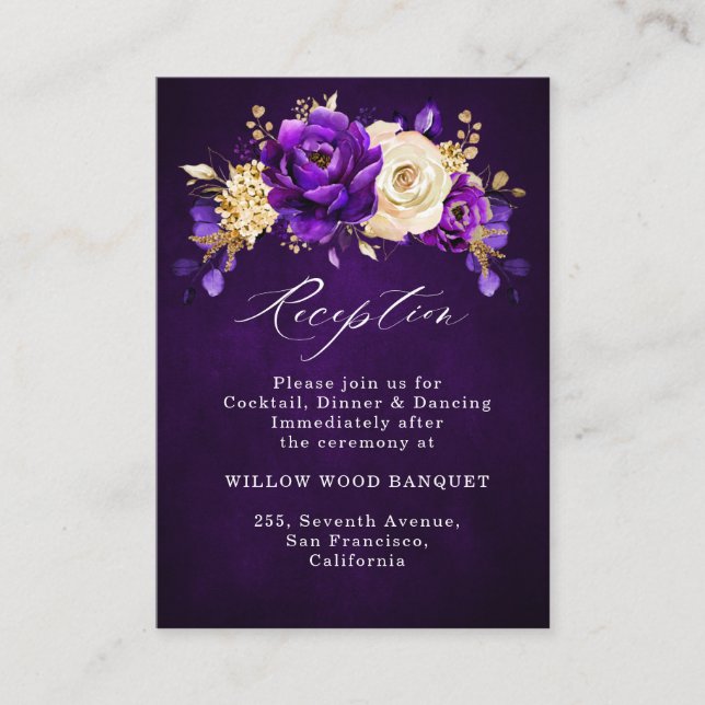 Carte D'accompagnement Royal violet violet or Floral Mariage botanique (Devant)