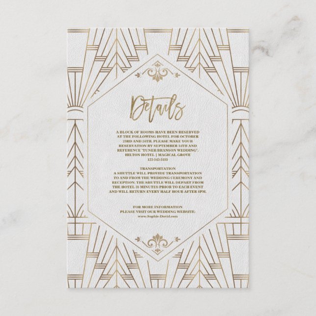 Carte D'accompagnement Royal White Gold Great Gatsby Mariage (Devant)