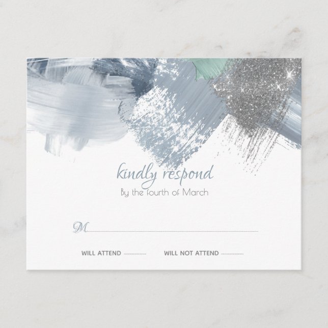 Carte D'accompagnement RSVP | Brosse tendance Dusty Blue Pewter (Devant)