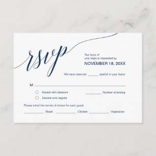 Carte D'accompagnement RSVP classique élégant, Police bleue marine, Répon