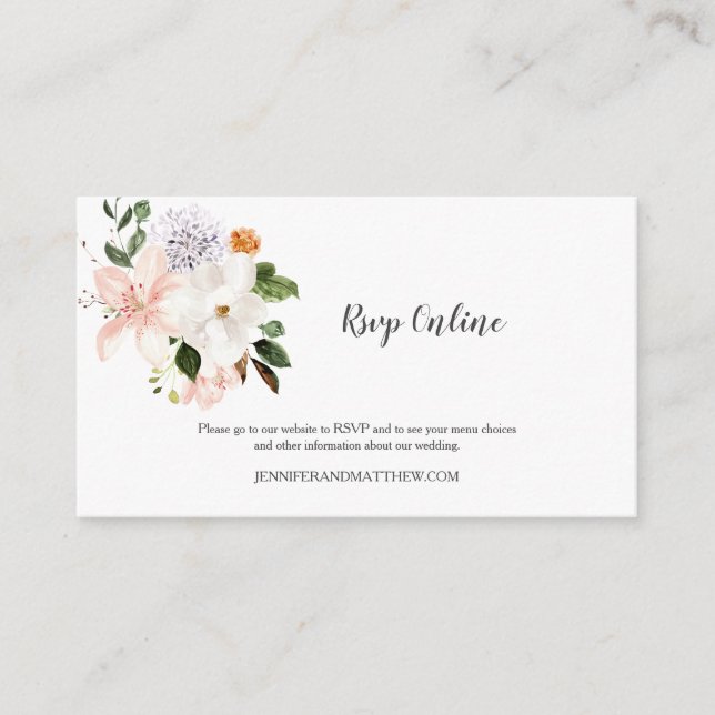 Carte D'accompagnement RSVP en ligne Lilies Magnolias Peonies Rose Floral (Devant)
