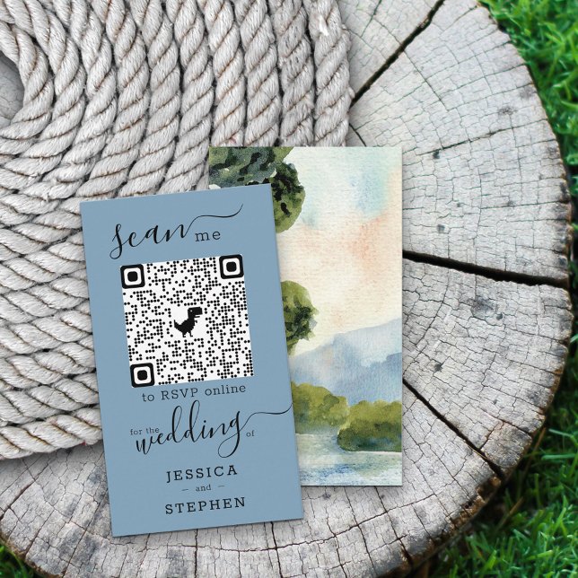 Carte D'accompagnement RSVP en ligne QR Code Lake Site Mariage À feuillag (Créateur téléchargé)