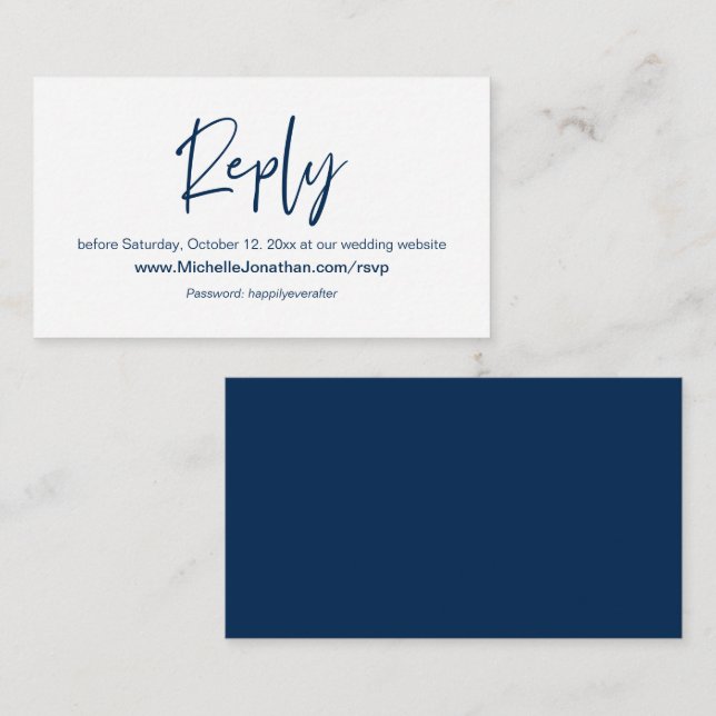 Carte D'accompagnement RSVP en ligne, site Mariage, mot de passe, rappel  (Devant / Derrière)