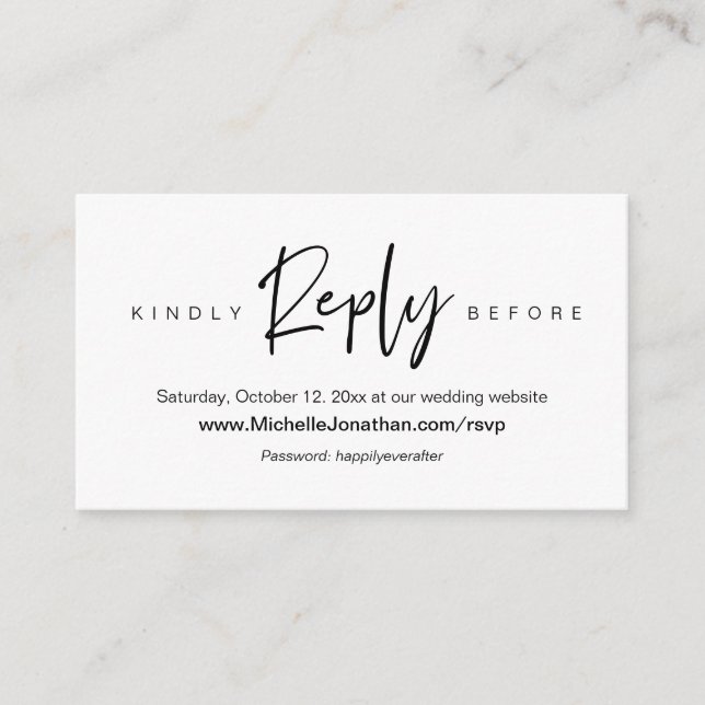Carte D'accompagnement RSVP en ligne, site Mariage, mot de passe, rappel (Devant)