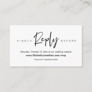 Carte D'accompagnement RSVP en ligne, site Mariage, mot de passe, rappel