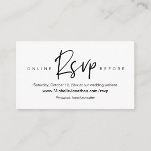 Carte D'accompagnement RSVP en ligne, site web de mariage, mot de passe, 