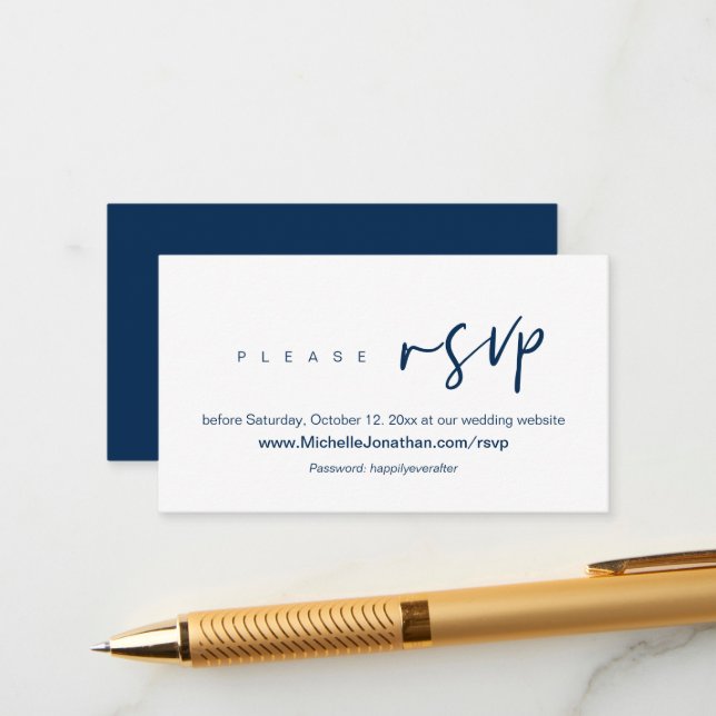 Carte D'accompagnement RSVP en ligne, site web Mariage, Mot de passe, Enc (Devant/Arrière en situation)