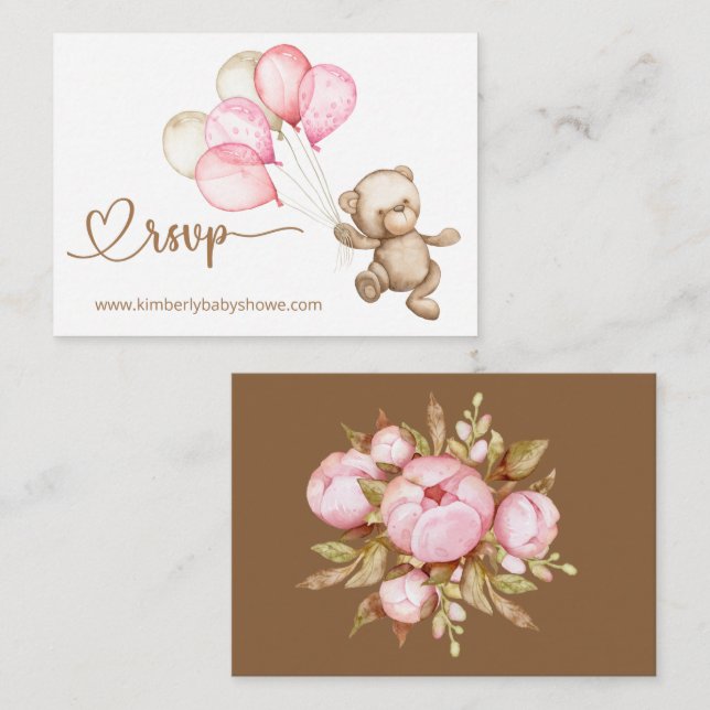 Carte D'accompagnement RSVP en ligne Teddy Bear Bear Baby shower Enclo (Devant / Derrière)