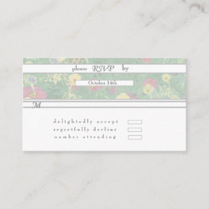 Carte D'accompagnement RSVP Mariage floral vert argenté