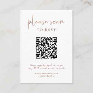 Carte D'accompagnement RSVP moderne simple avec code QR   Faux Rose Gold