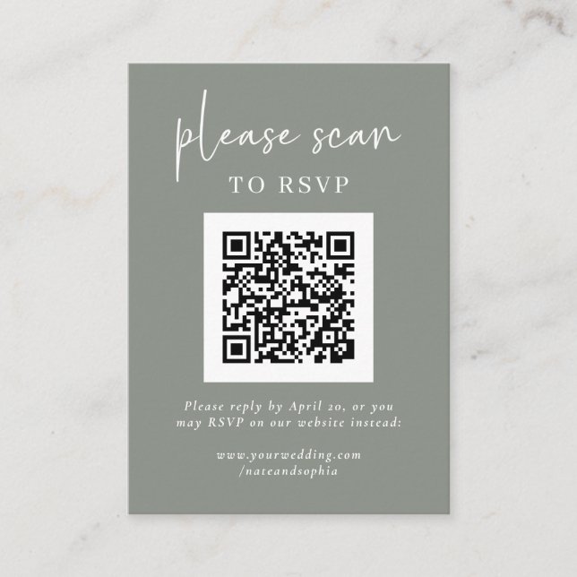 Carte D'accompagnement RSVP moderne simple avec code QR | Sage Green (Devant)