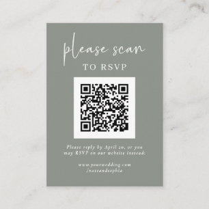 Carte D'accompagnement RSVP moderne simple avec code QR   Sage Green