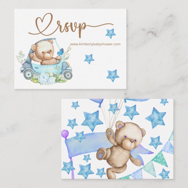 Carte D'accompagnement RSVP Online Teddy Bear Bear Baby shower Ours Bébé (Devant / Derrière)