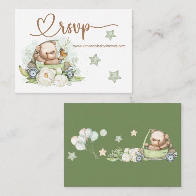 Carte D'accompagnement RSVP Online Teddy Bear Bear Baby shower Ours Bébé (Devant / Derrière)