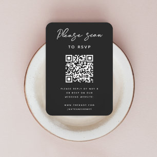 Carte D'accompagnement RSVP pour mariage   QR Code Moderne Design Noir