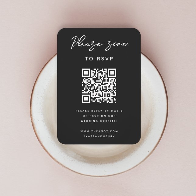 Carte D'accompagnement RSVP pour mariage | QR Code Moderne Design Noir (Créateur téléchargé)