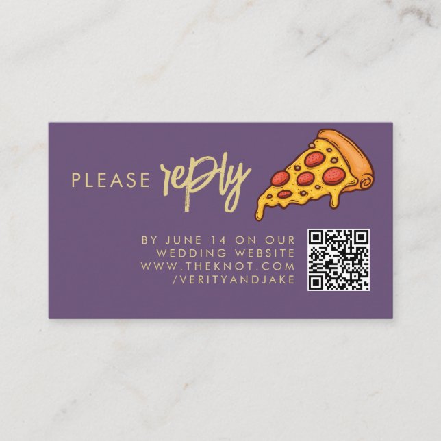 Carte D'accompagnement RSVP Purple Lilac Gold PIZZA Moderne Chic Minimali (Devant)
