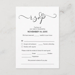 Carte D'accompagnement RSVP romantique moderne, Police noire, Répondre