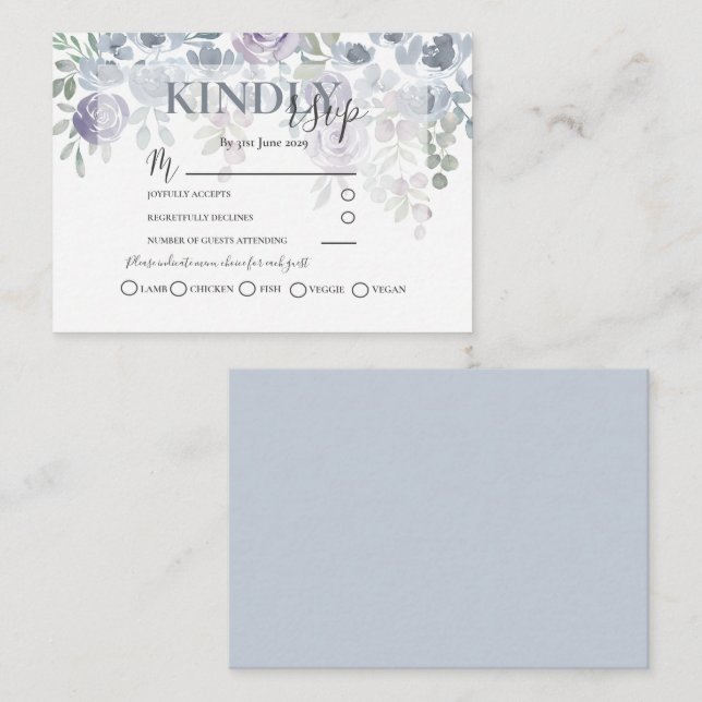 Carte D'accompagnement RSVP Rustique Floral Dusty Blue Mariage (Devant / Derrière)