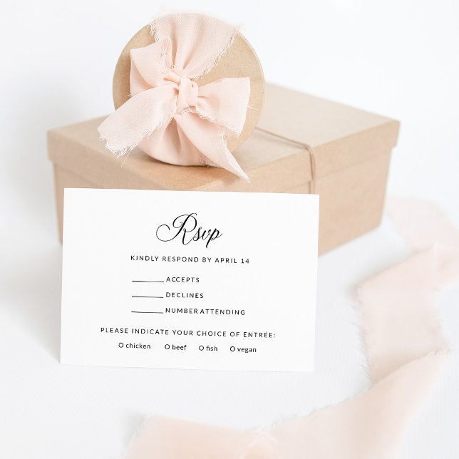 Carte D'accompagnement RSVP simple et élégant | Choix de repas noir et bl (Créateur téléchargé)