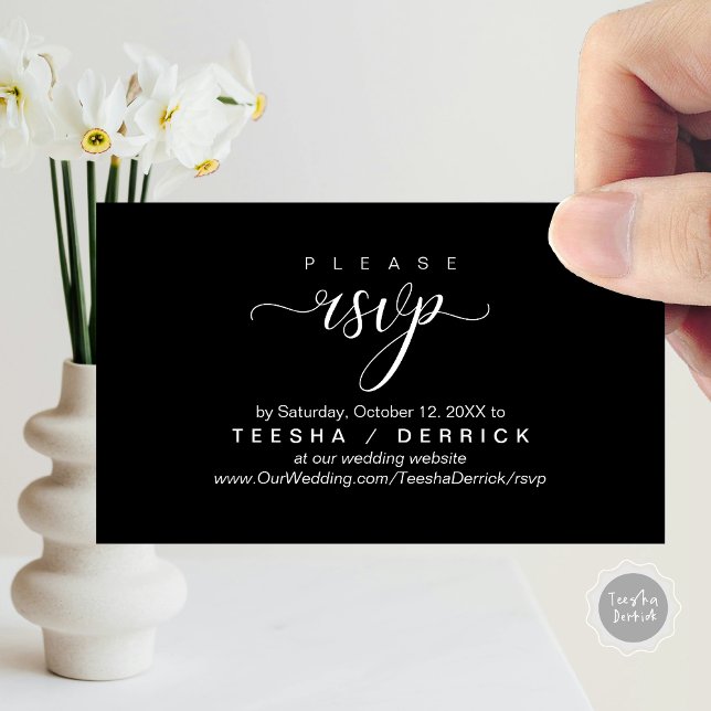 Carte D'accompagnement RSVP Site Mariage Rappel, Classique moderne (RSVP Wedding Website Reminder, Modern Classy Enclosure Card, in Classy Black)