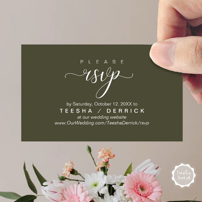 Carte D'accompagnement RSVP Site Mariage Rappel, Classique moderne (RSVP Wedding Website Reminder, Modern Classy Enclosure Card, in Olive Green)